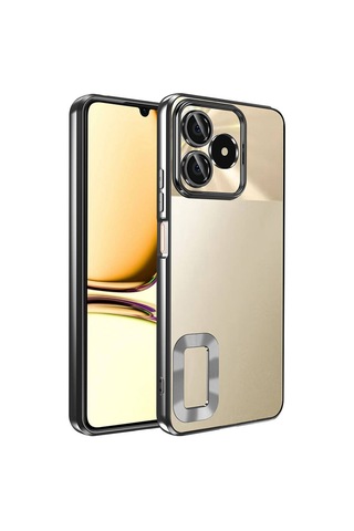 Realme Note 50 Kılıf Kamera Korumalı Logo Gösteren Zore Omega Kapak Siyah