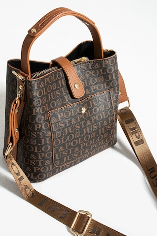 Just Polo Kadın Ters Kilit Çıtçıt Kapama Arkası Cepli El Çantası 21x23cm Kahve Taba