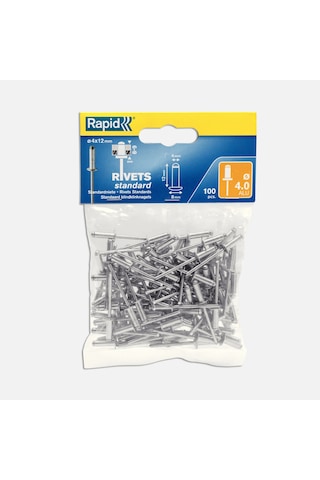 Rapid Perçin 4x12 Mm Alu Poşet 100 Adet 5'li Avantaj Paketi Mıchu