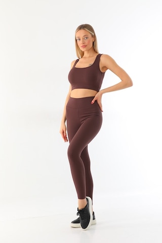 Kallima Kahverengi Toparlayıcı Yüksek Bel Fitilli Tayt-crop Takım Kahverengi