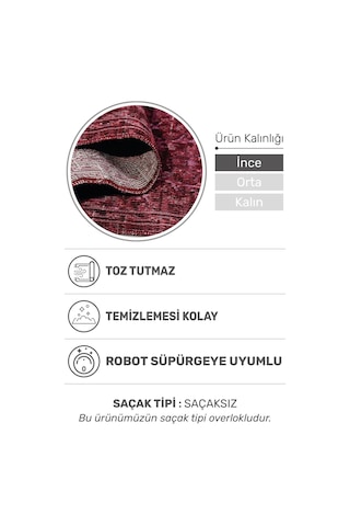 Arkaik Halı Koleksiyonu Zamansız Dokulu Desen, Tozumaz, Kolay Temizlik, İnce Form Bordo