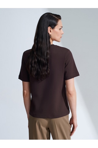 Dilvin 31763 %100 Pamuk Bisiklet Yaka T-shirt-koyu Kahve Kahverengi
