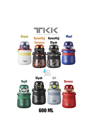 Tkk 600 Ml Çelik Su Matarası Çift Kullanım Pipetli/rahat İçim 12 Saat Sıcak/24 Saat Soğuk Termos -2029-600ml Gri