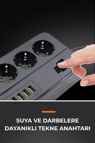 Pro P101 3x Priz 3000w Akım Korumalı 4x Usb 2x Type-c Girişli Çoklu Priz 0.2 M