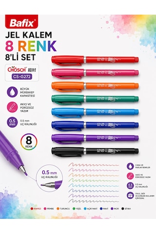 Bafix Chosch Cs-g272 Jel Kalem 0.5 Mm 8 Renk 8 Li Set Çok Renkli