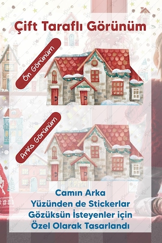 MSticker Yılbaşı Çift Yön Görünümlü Şeffaf Karlı Şehir Yeni Yıl Çocuk Bebek Odası Sticker Seti