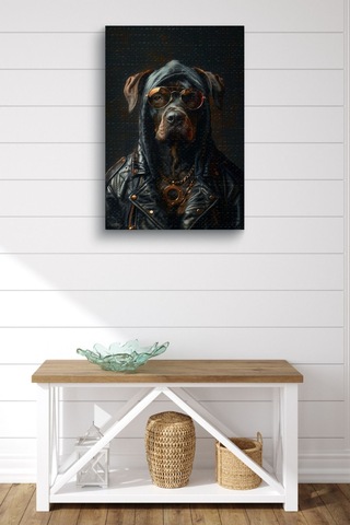 Gangsta Siyah Köpek Yağlı Kanvas Tablo
