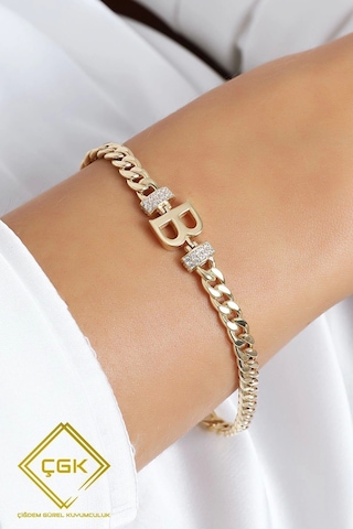 Çgk Çiğdem Gürel Kuyumculuk 14 Ayar B Harfi Gurmet Altın Bileklik Çok Renkli