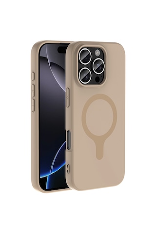 Apple iPhone Uyumlu 16 Pro Max Kılıf M-safe Şarj Özellikli Zore Aris Silikon Kapak - Krem
