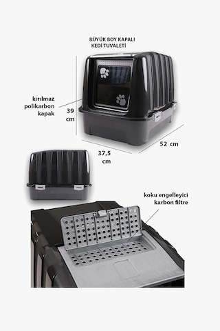 Pribor Kedi Başlangıç Seti Kapalı Tuvaletli Lüx 20 Parça Siyah-gri