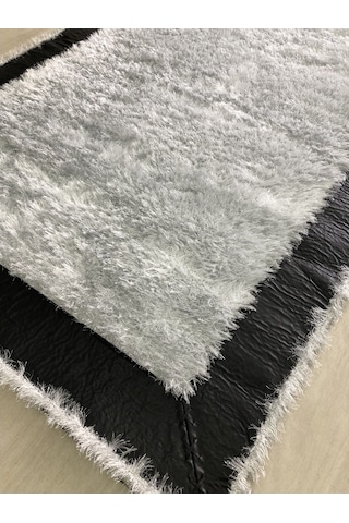 Saray Halı Simli Deri 125X180 Gri Siyah Beyaz Derili Simli Halı !