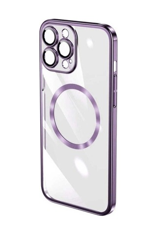 Apple Uyumlu iPhone 14 Pro Max Kılıf Wireless Şarj Özellikli Sert Pc Zore Riksos M-safe Kapak Derin Mor