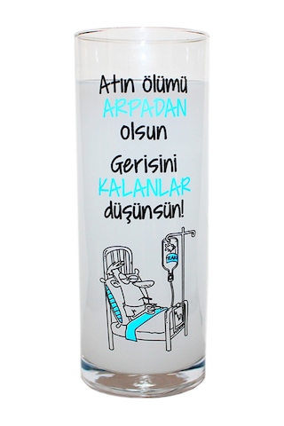 Atın Ölümü Arpadan Olsun Yazılı Cam Rakı Bardağı 2 Adet Bardak Set