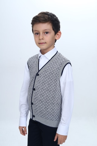 Toontoy Kids Toontoy Erkek Çocuk V Yaka Düğmeli Triko Yelek - Diagonal Desenli Gri