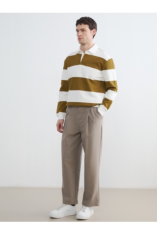 Lcw Vision Yeşil Polo Yaka Çizgili Erkek Sweatshirt