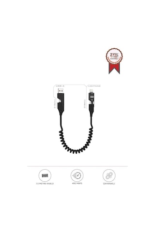 Torima U110 Siyah 4'ü 1 Arada Type-C Lightning Usb-A 65 W Super Hızlı Akordiyonlu Şarj Kablosu