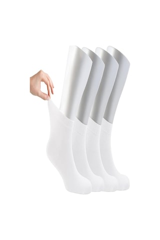 Ozzy Socks Kadın 4 Çift Bambu Lastiksiz Sıkmayan Diabetik Bilek Çorap Beyaz