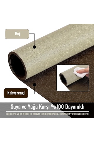 Lexroo Çift Renk Dikişli Pu Deri Masa Matı 80x40 Cm Mousepad, Su Geçirmez Masa Sümeni Standart