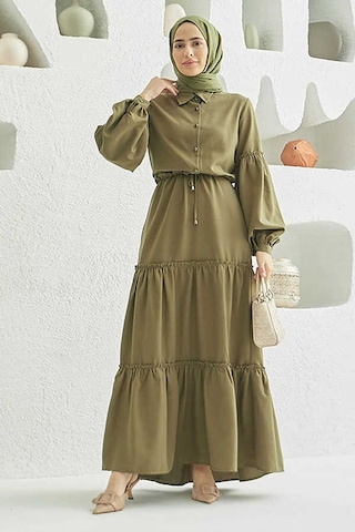 6567-carla Büzgülü Elbise Haki