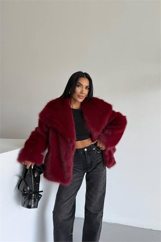 Neşeli Butik Kadın İçi Astarlı İthal Kürk Kaban Nbg111 Bordo