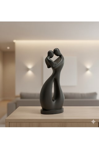 İki Kalp Bir Aşk Modern Siyah 3d Baskı Çift Heykeli 15 Cm Pla Malzeme Romantik Ev Dekoru