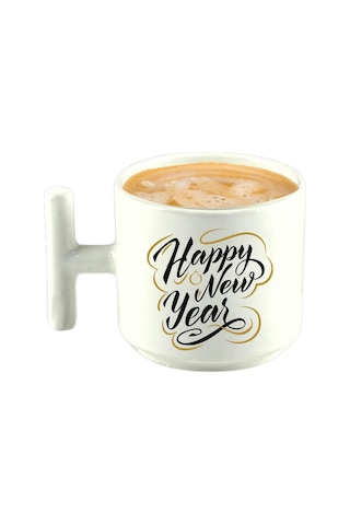 Deepcraft Best Quality 'happy New Year' T Kulplu Kupa Yılbaşı,sevgililer Günü, Hediyelik Kupa 185ml Beyaz