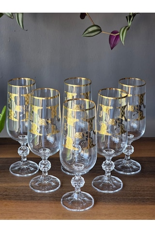 Fermato 6 'lı 24k El İşçiliği - Gerçek Altın İşlemeli 180 Cc'lik Kahve Yanı Kristal Bardak Horse Mix Çok Renkli