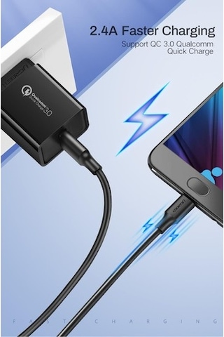Ugreen 2.4A Micro USB Data ve Hızlı Şarj Kablosu 1 M Beyaz