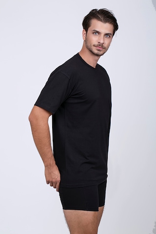 Çift Kaplan %100 Pamuk Amerikan Yaka Erkek Fanila T-shirt 930 3'lü Siyah