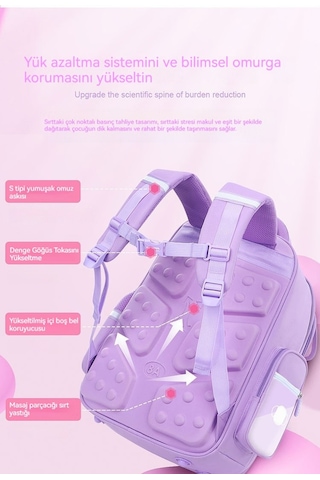Kız Sırt Çantası, Çocuklar Için Büyük Kapasiteli Omurga Sırt Çantası Mor