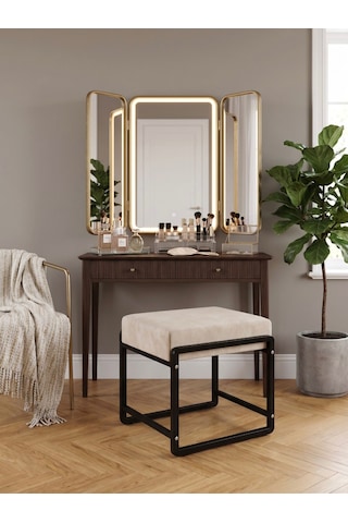 Pure Siyah Ayaklı Babyface Puf 50x40x45 Cm - Modern Bench Krem