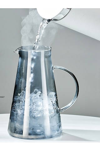 Borosilikat Cam Metal Kapaklı Lüks Sürahi 1900 Ml Füme
