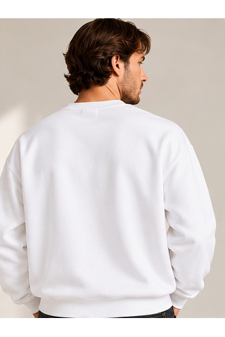 Gıovera Jaguar Premium Oversize Erkek Sweatshirt %100 Pamuk Beyaz