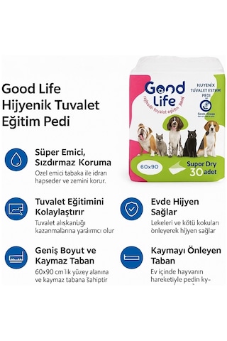 Good Life Hijyenik Tuvalet Eğitim Pedi 60x90 Cm Süper Emici Köpek & Kedi Eğitim Pedi 30 Adet