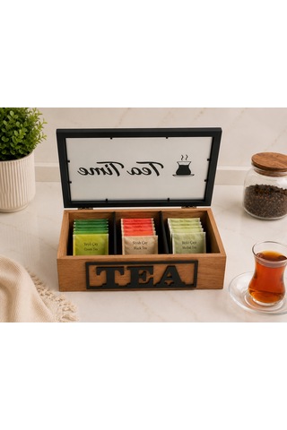 5 Bölmeli Ahşap Çay Kutusu Natural