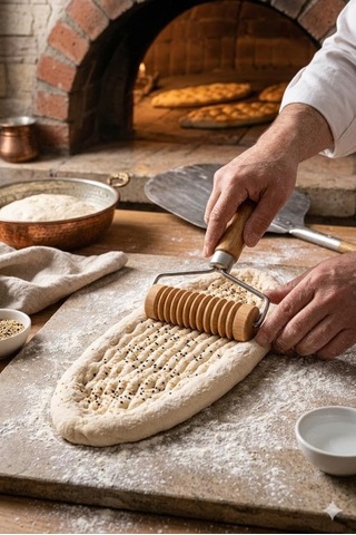 Tırtıklı Ahşap Rulo Hamur Şekillendirici Pide Ve Hamur İşleri İçin Şekillendirme Aparatı 20 Cm