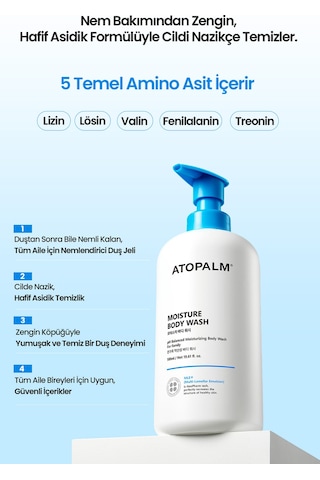Kuru & Hassas Cilt İçin Besleyici & Nemlendirici Nazik Duş Jeli Atopalm Moisture Body Wash Beyaz Sabun