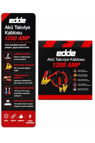 Edde Araba Araç Oto Akü Takviye Kablosu 1200 Amper