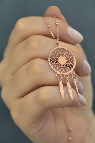 Papatya Silver 925 Ayar Rose Altın Kaplama Plaka Kesim Gümüş Rüya Kapanı Kolye