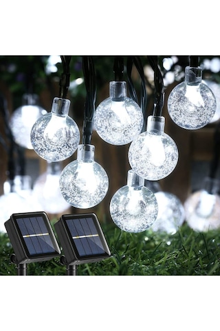 50 Led 7 Metre Beyaz Işık Güneş Enerjili Bahçe Teras Balkon Dekorasyon Ağaç Lambası Aydınlatması