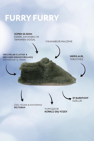 Furry Furry Haki Kürk Barefoot Patik-haki Kürk Haki