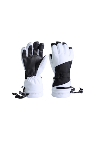 Moveevo Kışlık Beş Parmak Kayak Eldiveni - Su Geçirmez, Dokunmatik Ekran, Polar Astarlı, Bisiklet Ve Outdoor İçin Beyaz