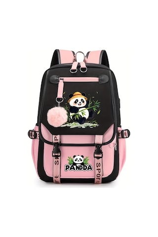 Dream011 Moda Yaratıcı Pembe Panda Desenli Tip A Sırt Çantası Büyük Kapasiteli Ayarlanabilir Askılı Günlük Kullanım İş Ve Seyahat İçin İdeal Pembe