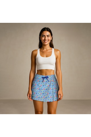 Anemoss Gemici Martı Kadın Şort Etek Bağcıklı Bel, Deniz Temalı Yazlık Skort Çok Renkli