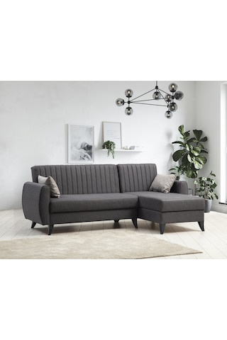 Minarmobilya Alkon Sandıklı Bazalı L Köşe Koltuk - Koyu Gri