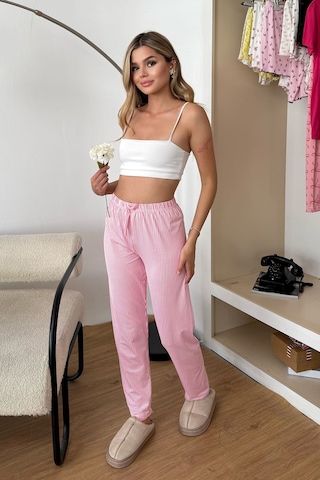 Giysa Kadın Beli Lastikli Çizgili Desenli Pijama Altı Pembe - 2059 Pembe Çizgili