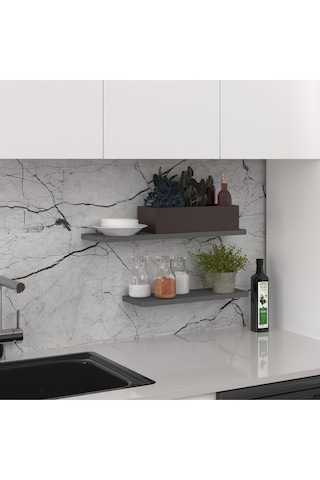 Modern Organizer Düzenleyici Dekoratif 2'li Kitaplık Banyo Mutfak Duvar Rafı Antrasit