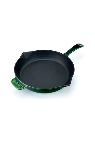 Lava Döküm Yuvarlak Kızartma Tavası Çap Ø 28cm. Döküm Demir Yekpare Saplı Premium Serisi. - Majolica Yeşil Yeşil