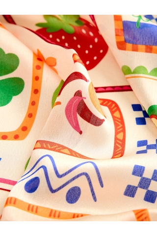 Koton Çok Renkli Çilek Desenli Kare Saten Fular Bandana Multıcolor 6sak50078aa Mavi