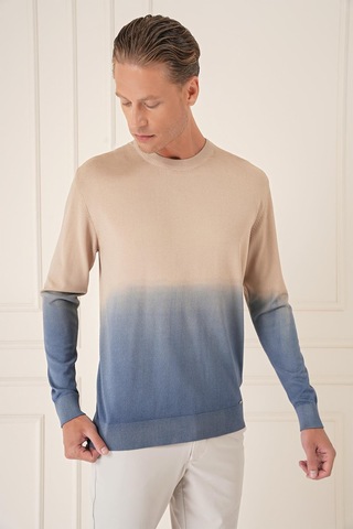 Efor Slim Fit Degrade Desen Bisiklet Yaka Mavi Triko Tr 866 Mavi